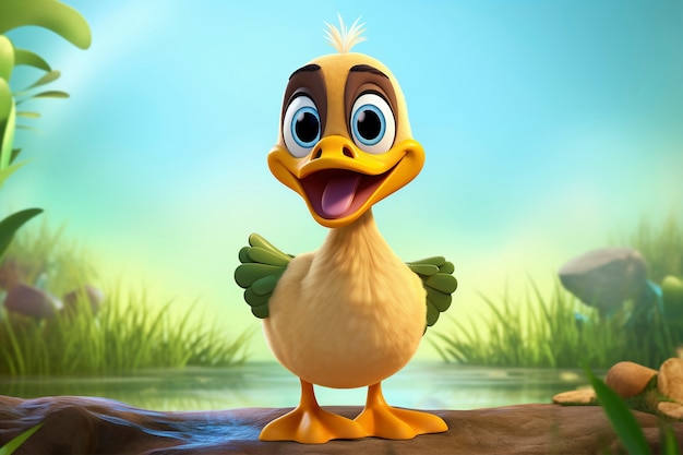 Free photo cute cartoony  duck  in nature