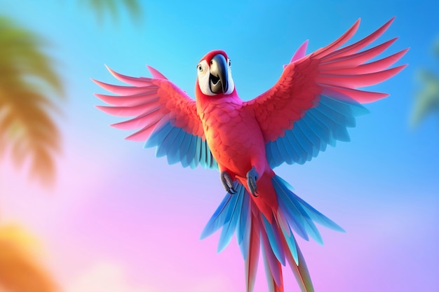 Милый мультфильмный попугай в природе