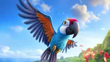 Free photo cute cartoony parrot in nature