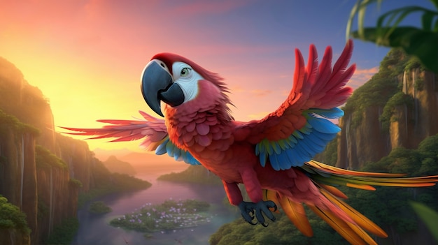 Cute cartoony parrot in nature