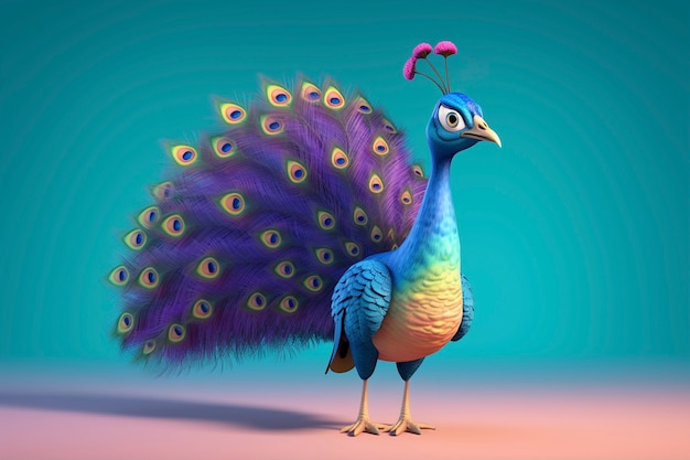 Cute cartoony peacock  in studio