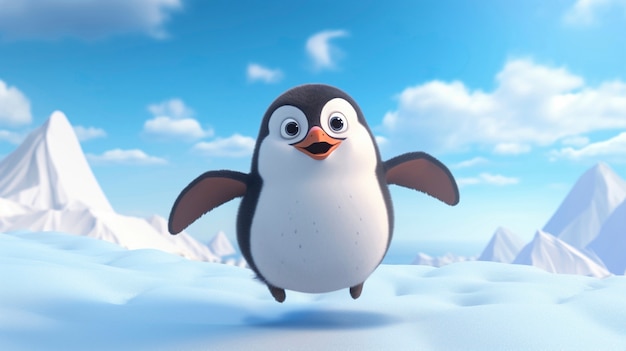 Милый мультфильмный пингвин в природе