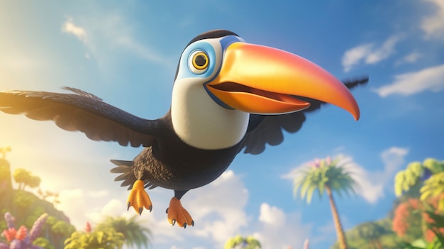 Cute cartoony  toucan bird in nature