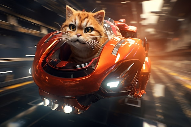 Cute cat  driving  car