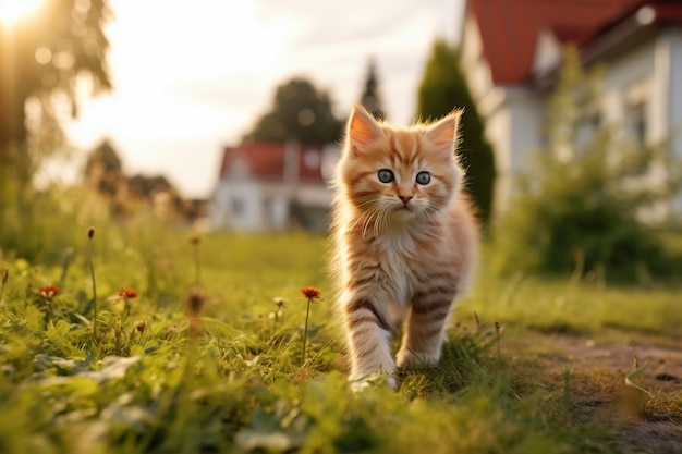 Foto gratuita simpatico gatto che si rilassa all'aperto