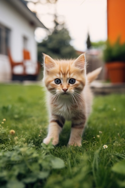 Free photo cute cat relaxing outdoors