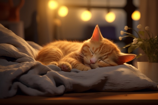 Cute cat sleeping indoors