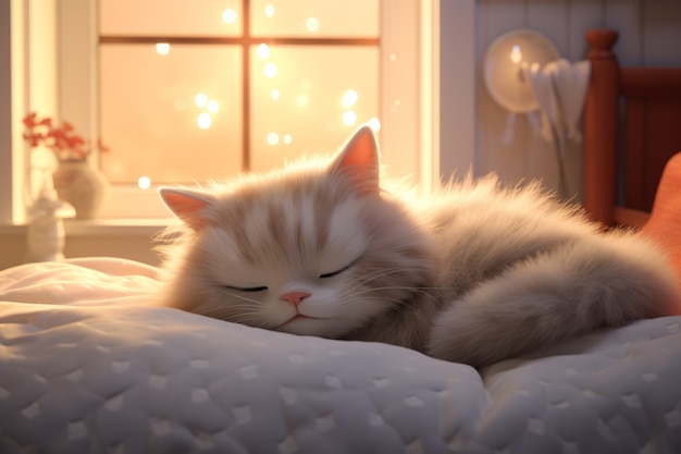 Бесплатное фото Милый кот спит в помещении