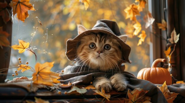 Милая кошка в костюме Хэллоуина.