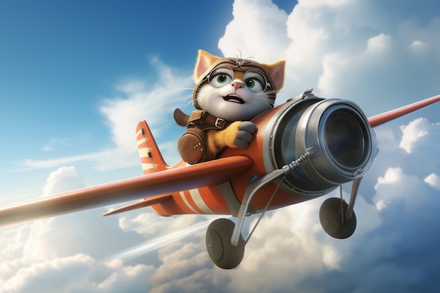 Free photo cute cat  with plane