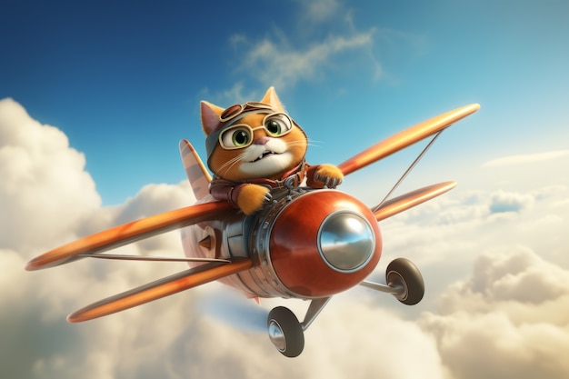 Free photo cute cat  with plane