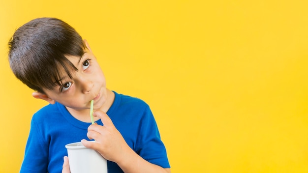 Free photo cute child drinking a milkshake