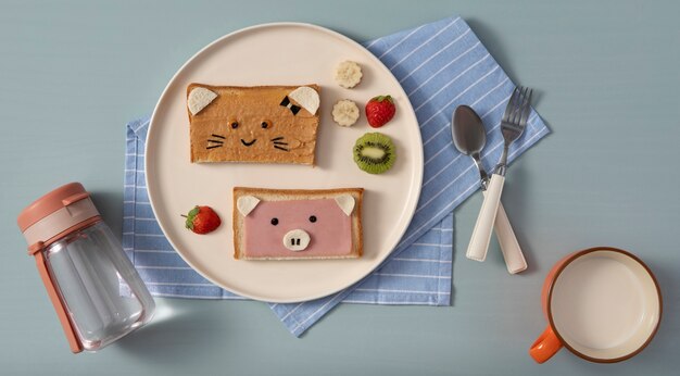 cute children food on plate above view