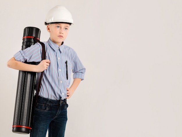 Free photo cute construction worker copy space