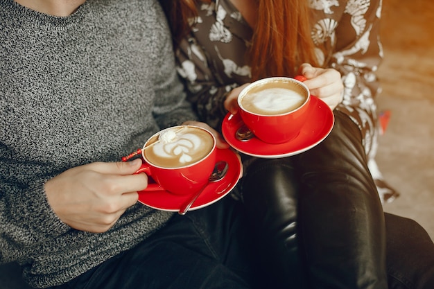 Free photo cute couple spend time in a cafe