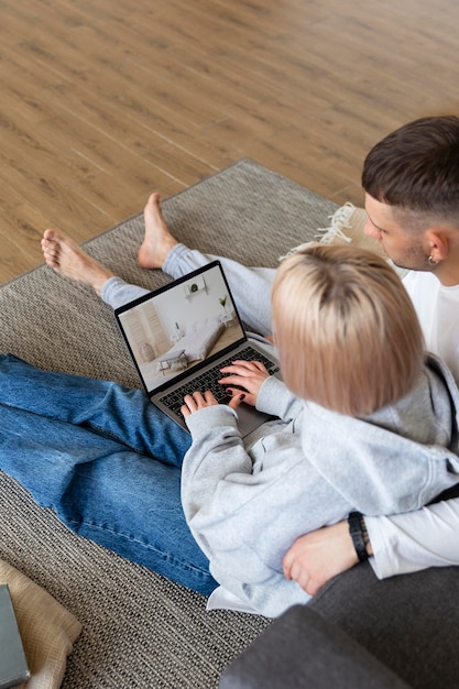 Cute couple spending time together at home