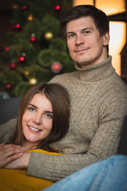 Cute couple wearing sweaters