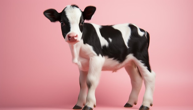 Free photo cute cow standing in pasture looking at camera generated by artificial intelligence