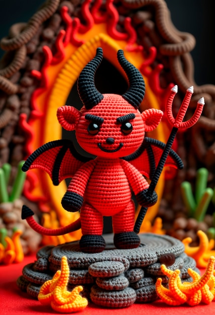 cute crochet devil with trident