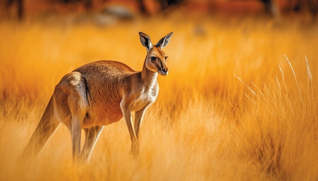 Cute deer grazing in African wilderness at sunset generated by AI