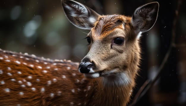 Foto gratuita simpatico cervo che guarda la fotocamera in inverno generato dall'intelligenza artificiale