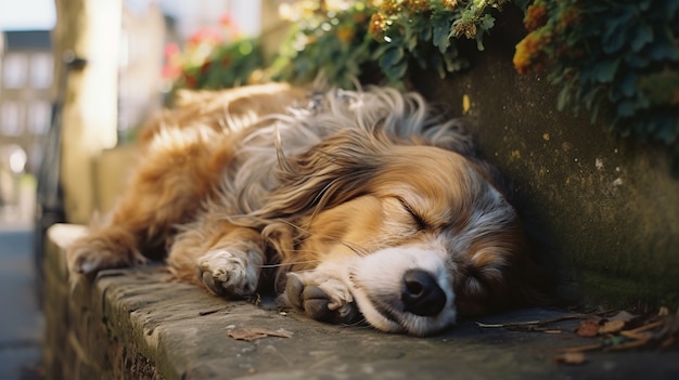 Free photo cute dog sleeping ai generated