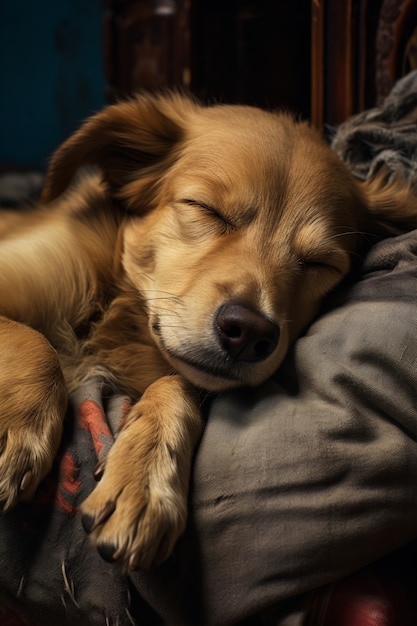 Free photo cute dog sleeping ai generated