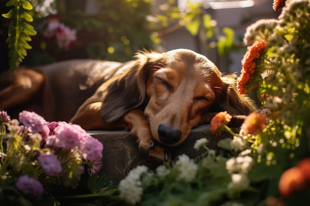 Free photo cute dog sleeping ai generated