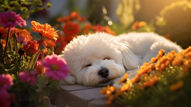 Free photo cute dog sleeping ai generated