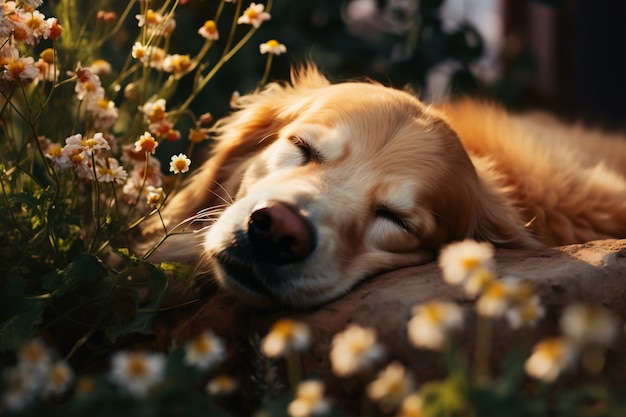 Free photo cute dog sleeping ai generated