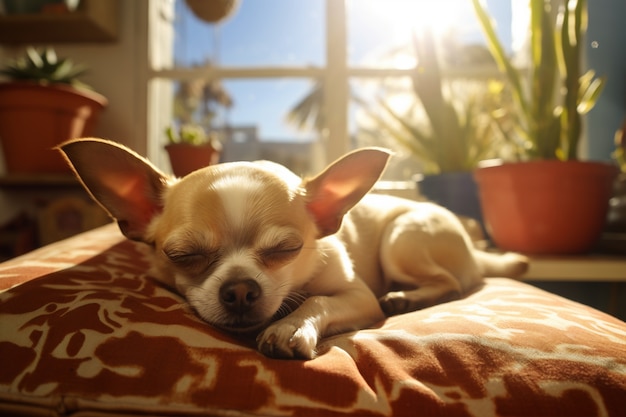 Free photo cute dog sleeping ai generated