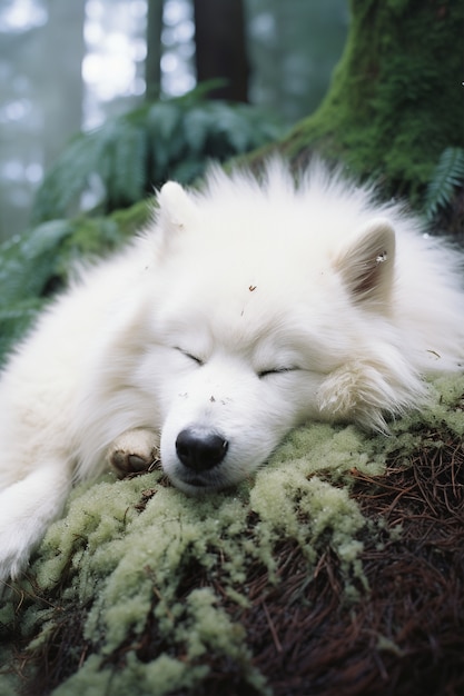 Free photo cute dog sleeping ai generated