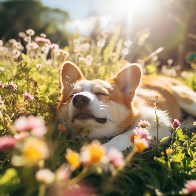 Free photo cute dog sleeping ai generated