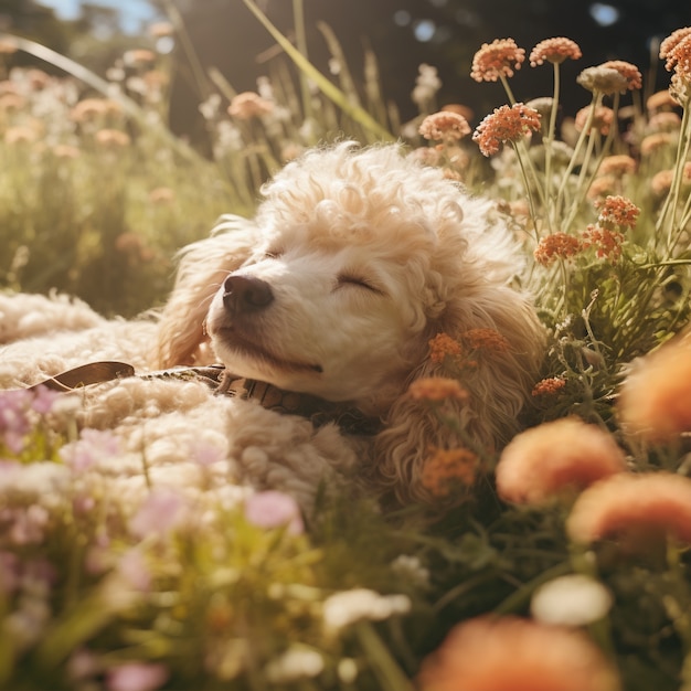 Free photo cute dog sleeping ai generated