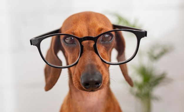 Free photo cute dog wearing glasses