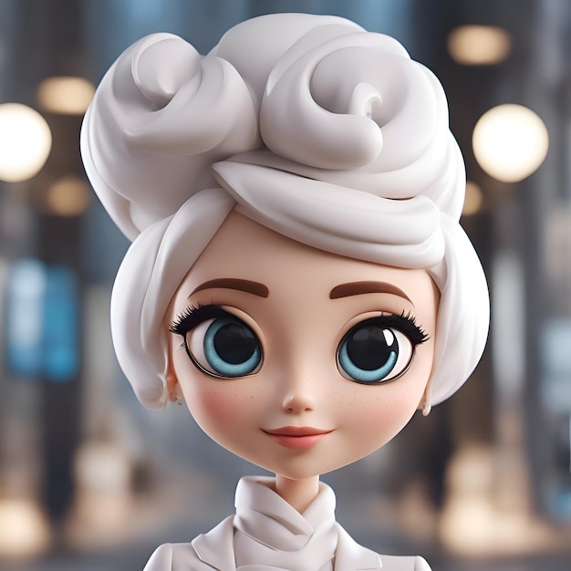 Free photo cute doll with blue eyes in white bathrobe and turban