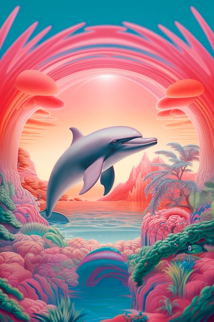 Cute dolphin in dream like environment