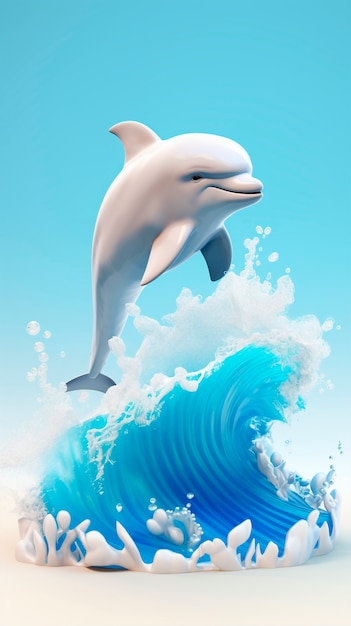 무료 사진 물에서 점프하는 귀여운 돌고래