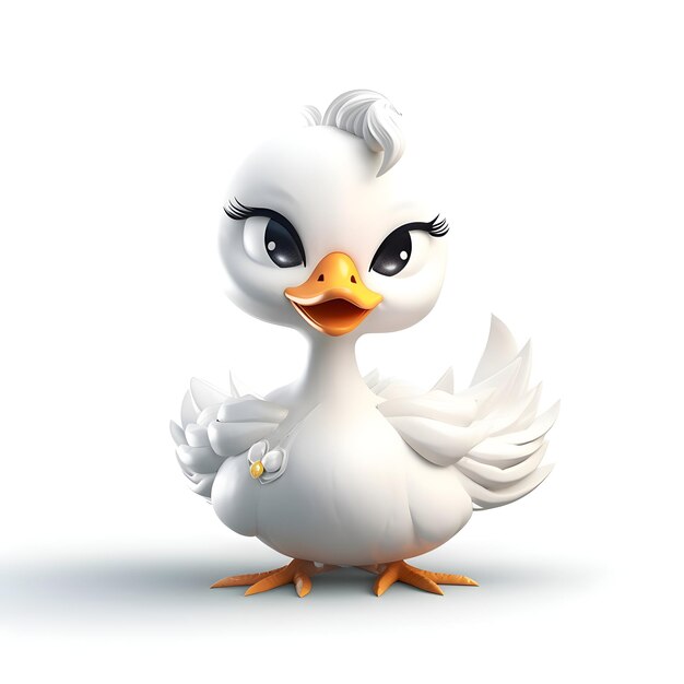 Cute duck isolated on white background 3d render illustration