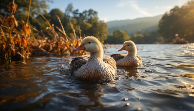 Free photo cute duckling quacking in the meadow surrounded by nature generated by artificial intelligence