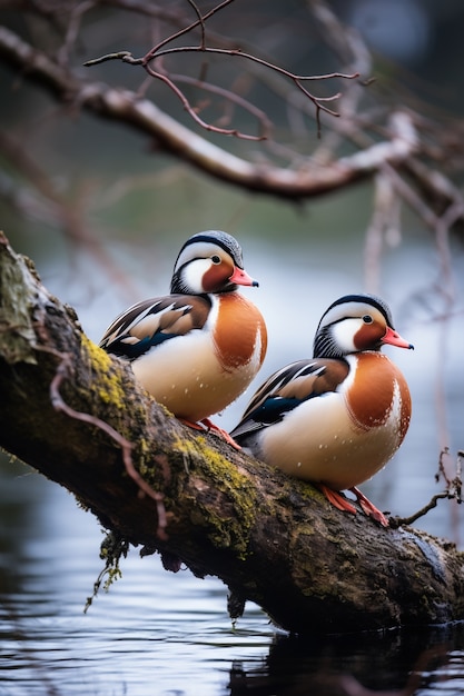 Cute ducks living in nature