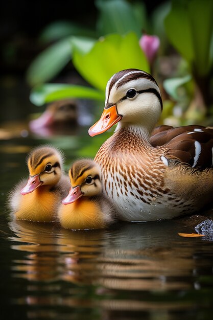 自然の中で暮らすかわいいアヒルたち