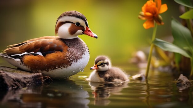 Cute ducks living in nature