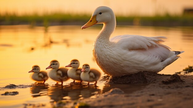 Cute ducks living in nature