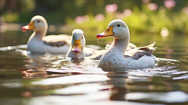 Cute ducks living in nature