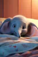 Free photo cute elephant in bed