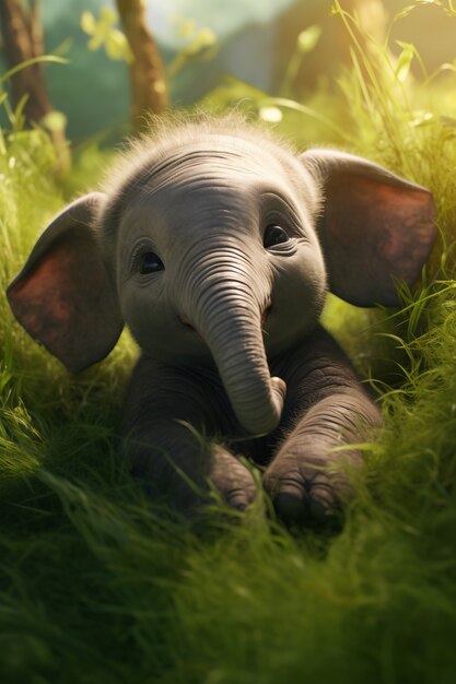 自然の中のかわいい象