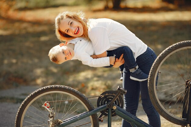 Cute family playing in a summer park