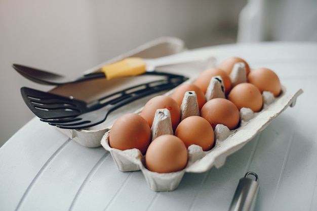 Free photo cute family prepare the breakfest in a kitchen