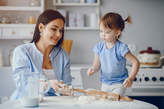 Cute family prepare the breakfest in a kitchen